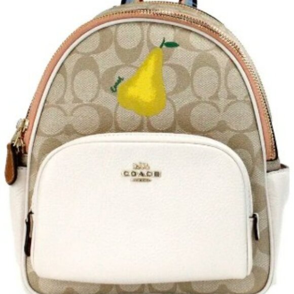 Coach Mini Court Signature Pear Motif Shoulder Backpack Bookbag Bag Chalk Taffy - Picture 1 of 3